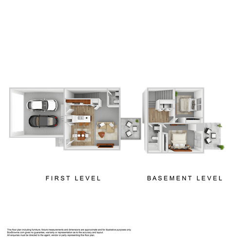 Floor plan for 2 beds, 1.5 baths, 1036 sqft